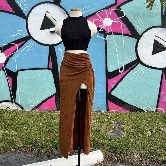 Lovers and Friends Brown Helena Maxi High Slit Skirt Size M - Picture 2 of 7